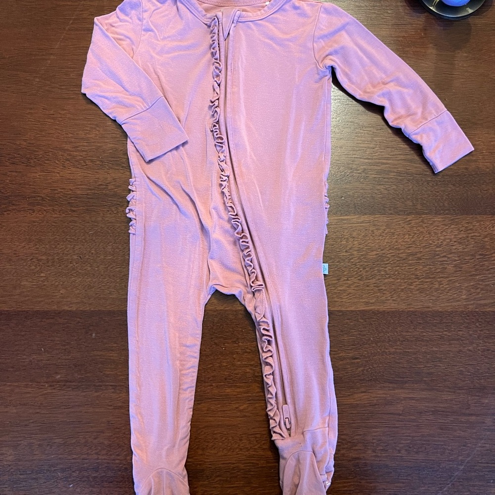 Posh Peanut pink/mauve ruffle onesie